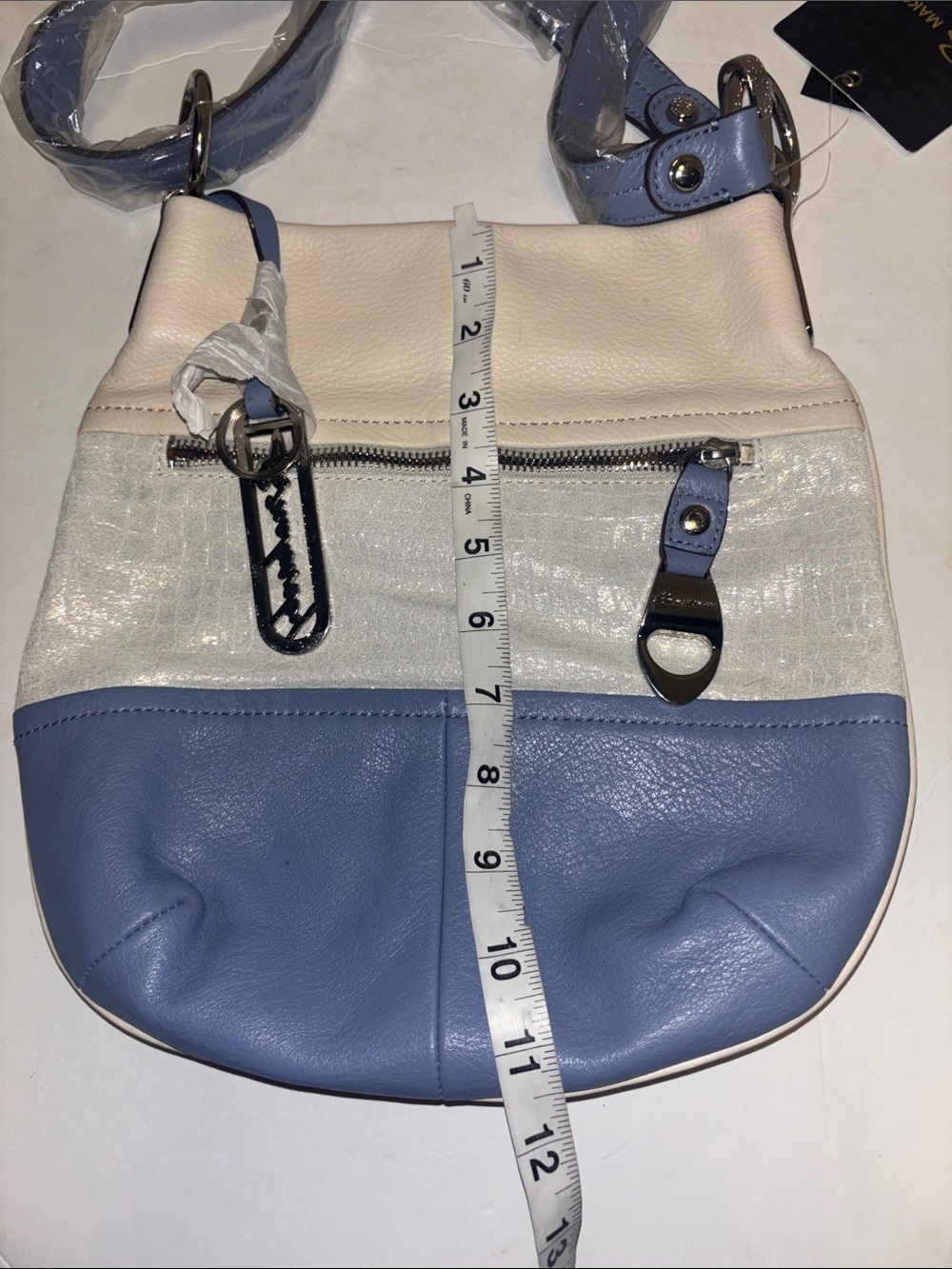 B.MAKOWSKY TRI-COLORED LEATHER CROSSBODY ADJUSTABLE STRAP SILVER HARDWARE NWTS - Picture 9 of 12